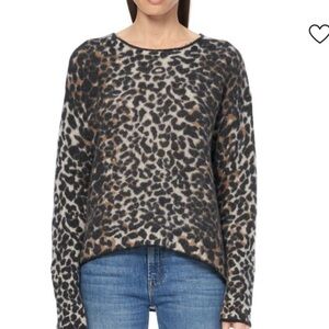 360 CASHMERE Leopard Print Tipped Cashmere Sweater Size M